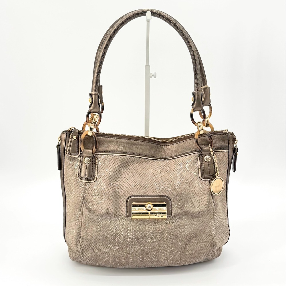 Coach Kristin Metallic Python Snake Embossed Leather Shoulder Bag 18307 Taupe - Picture 14 of 14